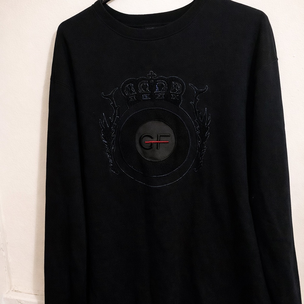 Gianfranco Ferre Rare 90s Black Long Sleeve Shirt with Embroidery